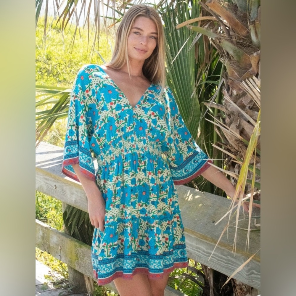 Natural Life Blue Floral V-Neck Soft & Comfortable Dress, Great Condition.